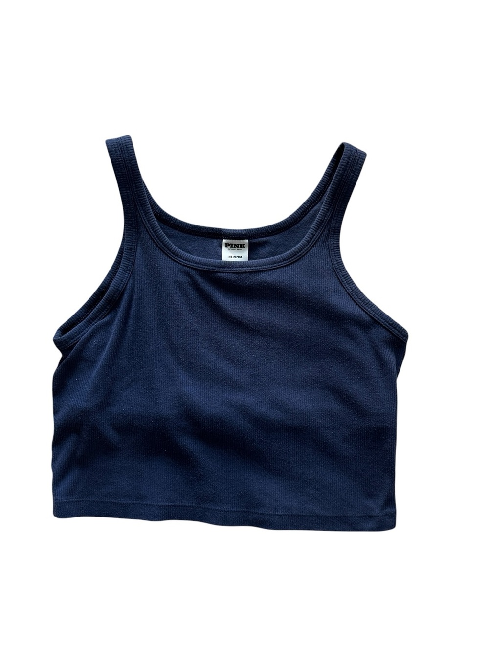Victoria’s Secret PINK Navy Blue Ribbed Crop Tank Top Womens Medium Y2K